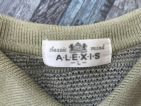 A・L・E・X・I・S メンズ ニット 半袖ポロシャツ 日本製 アクリル麻綿 L グレーカーキ白の画像2