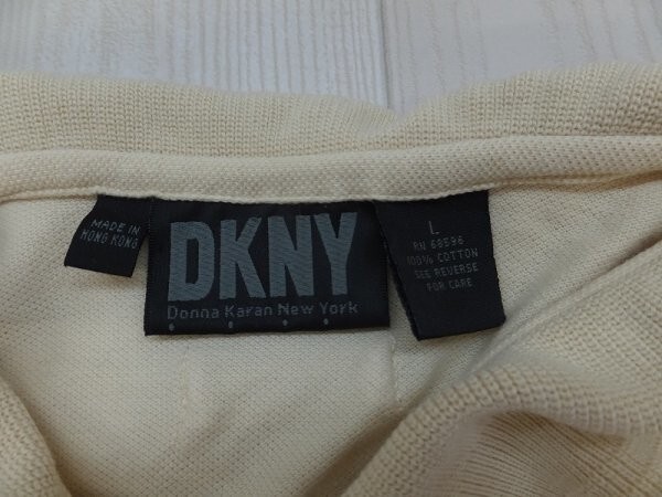 DKNY ダナキャラン メンズ 無地 鹿の子 半袖ポロシャツ L ベージュ_画像2