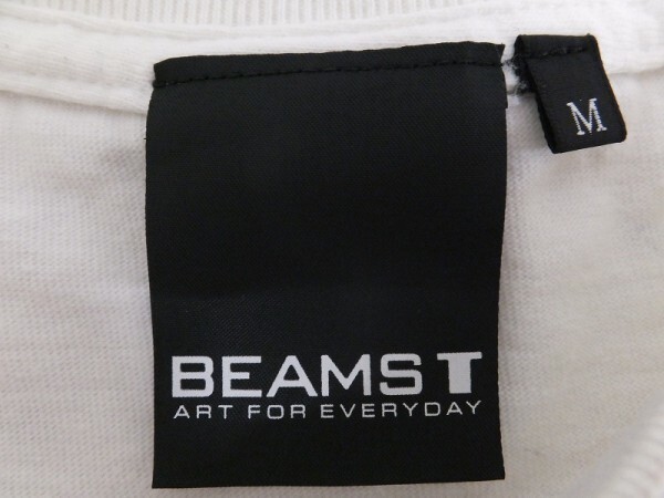 BEAMS T ビームス メンズ 綿 ウェイブプリント 半袖Tシャツ M 白_画像2