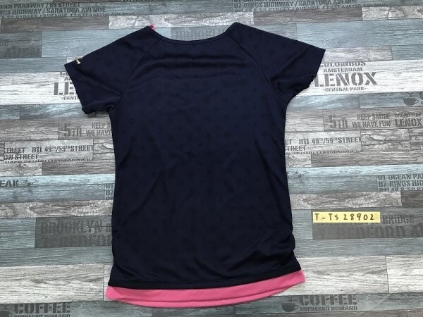 KISSMARK kiss mark lady's piling put on manner mesh short sleeves T-shirt L navy blue pink 