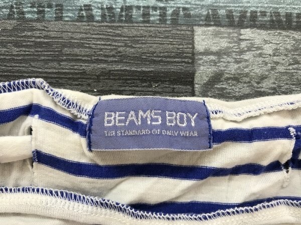 BEAMS BOY ビームスボーイ レディース ボーダーネック リボン マリン 七分袖Tシャツ 青白_画像2