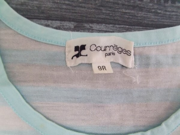 courreges Courreges lady's . print border short sleeves T-shirt 9R light blue white 