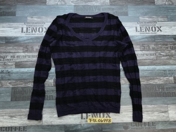 COMME CA DU MODE Comme Ca Du Mode lady's wool V neck border thin knitted so-9 purple black 