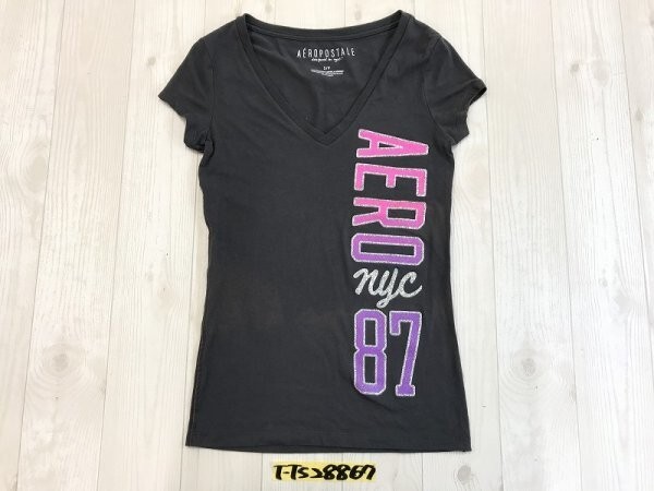 AEROPOSTALE エアロポステール レディース ラメプリント Vネック 半袖Tシャツ S グレー_画像1