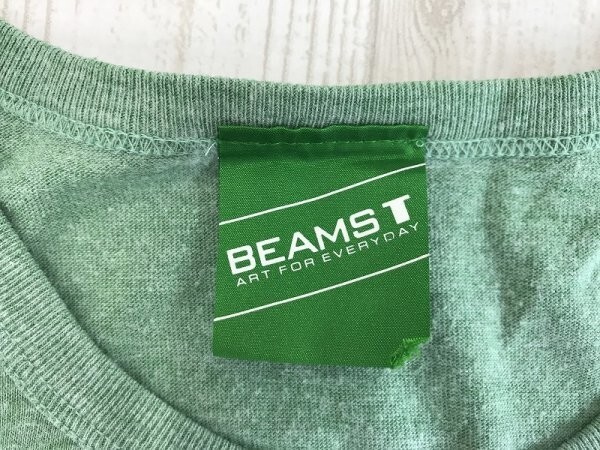 BEAMS T ビームス メンズ りんごフロッキープリント 半袖Tシャツ 緑_画像2