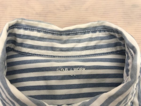 GLOBAL WORK グローバルワーク メンズ コットン ストライプ 胸ポケット付き 長袖シャツ S 白青の画像2