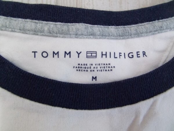 TOMMY HILFIGER トミーヒルフィガー メンズ 胸ポケット リンガー 半袖Tシャツ M 白_画像2