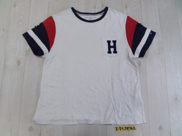 TOMMY HILFIGER トミーヒルフィガー メンズ 胸ポケット リンガー 半袖Tシャツ M 白_画像1