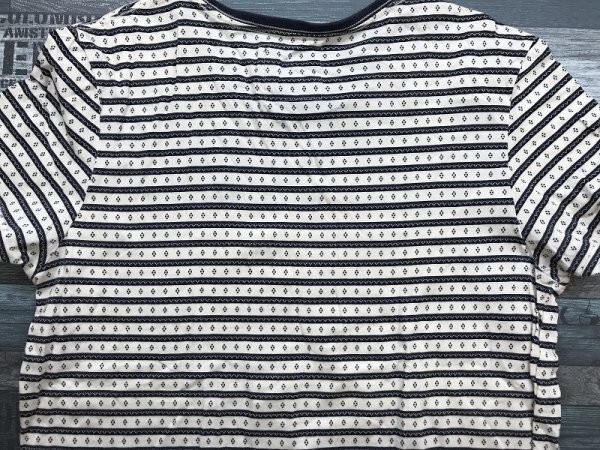 H&M エイチアンドエム メンズ カットワークレース風プリント 半袖Tシャツ M 白紺_画像3