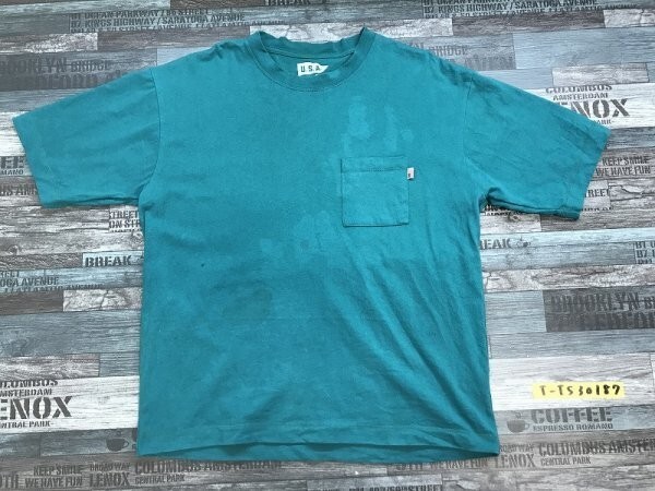 CIAO PANIC TYPY チャオパニック メンズ USAコットン 胸ポケット シンプル 半袖Tシャツ L 緑_画像1
