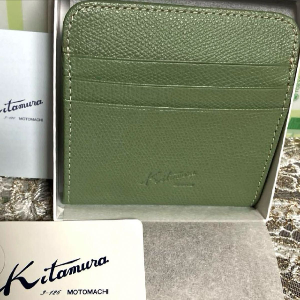 新品★Kitamuraキタムラ、牛革小銭入れ／カーキ／送料無料