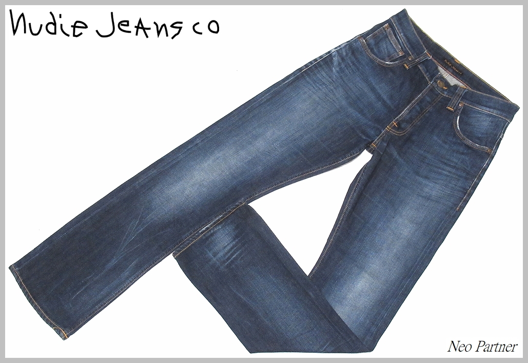 イタリア製 美品 Nudie Jeans ヌーディージーンズ SLACKER JACK DARK ORGANIC USED スリムシューカット インディゴ デニムパンツ W31_画像1