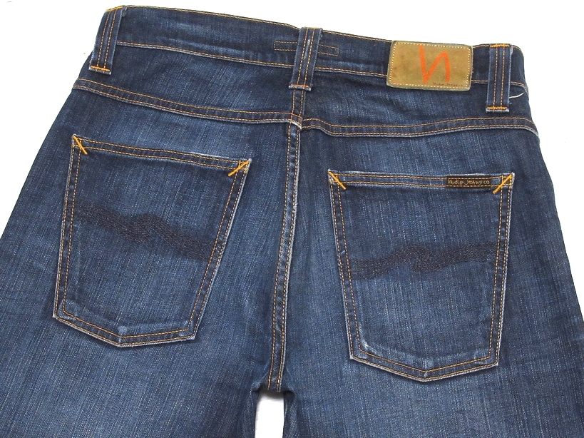 イタリア製 美品 Nudie Jeans ヌーディージーンズ SLACKER JACK DARK ORGANIC USED スリムシューカット インディゴ デニムパンツ W31_画像4