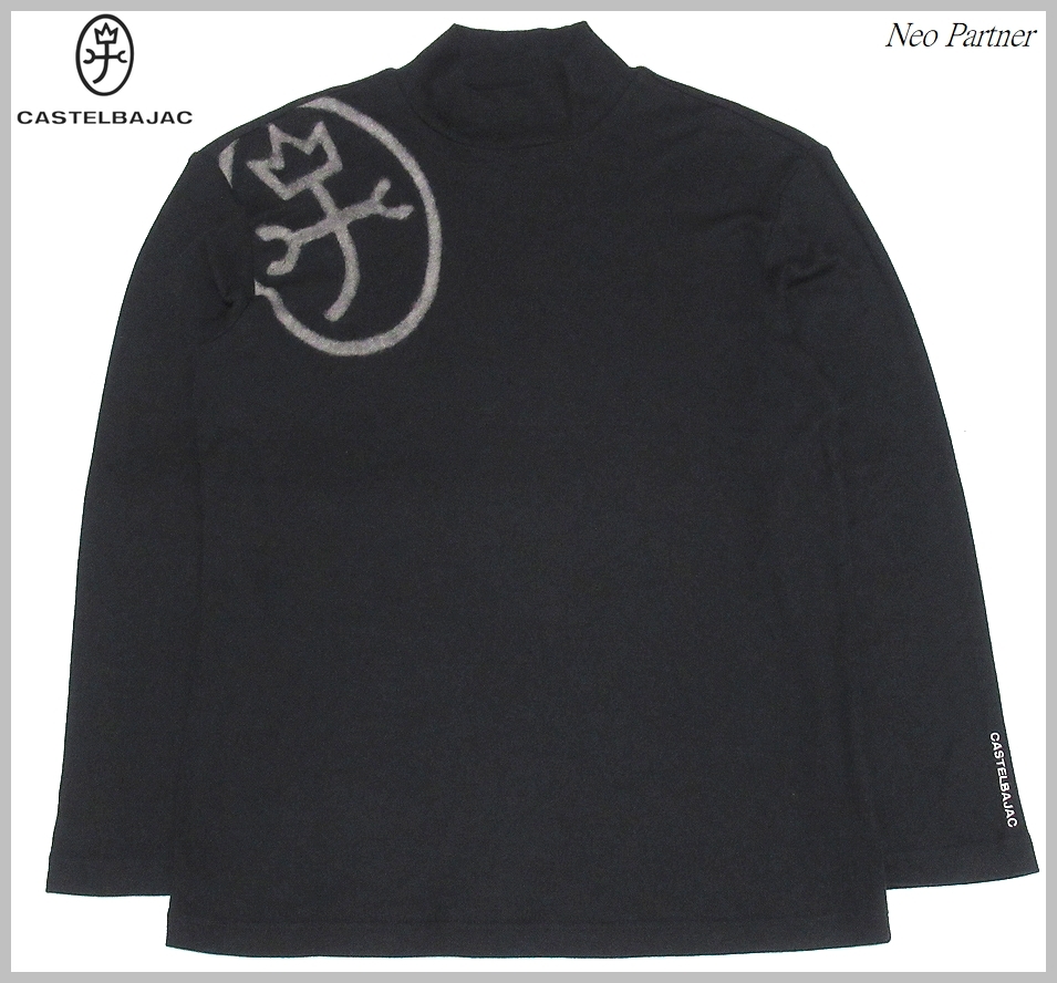 美品 CASTELBAJAC カステルバジャック 家紋ロゴ ストレッチ ハイネックシャツ ブラック 48 日本製 メンズ ゴルフ_画像1
