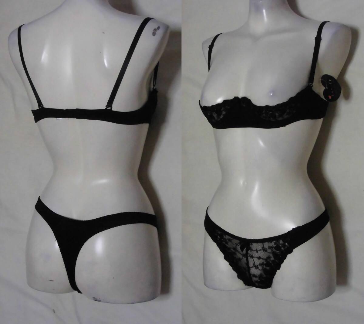 [ new goods unused ] bra [1/4 cup * open bust | wire equipped ]& shorts [ T-back * see-through total race ] ( size :M)..... packet 