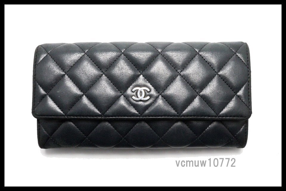 希少美中古■CHANEL 14番台 マトラッセ SV金具 レザー 2つ折り長財布 シャネル■0208ht31899_画像1