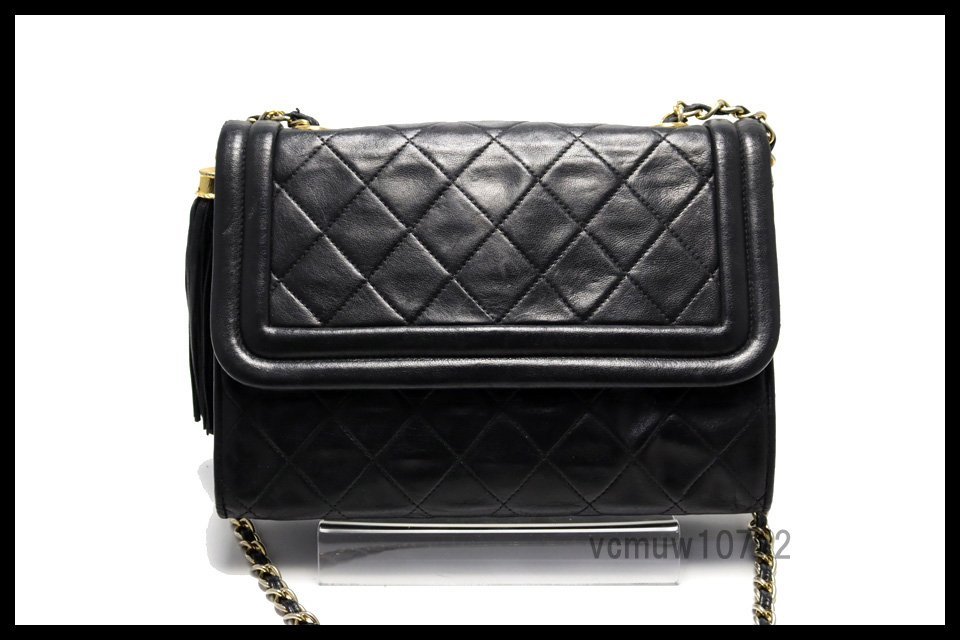 希少美中古■CHANEL 1番台 マトラッセ フリンジ レザー チェーンショルダーバッグ シャネル■1214uv16-4M