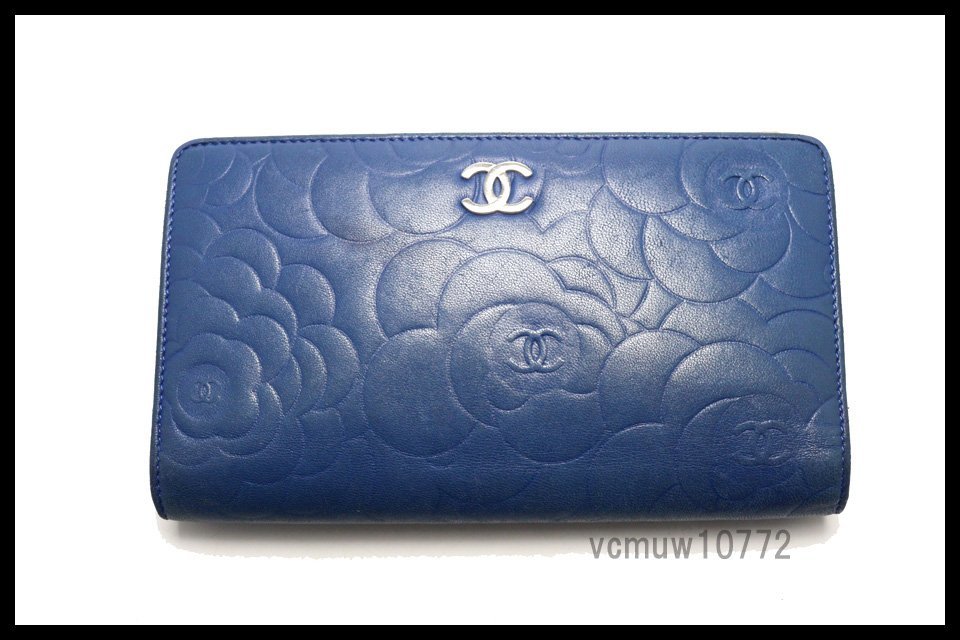 希少美中古■CHANEL 17番台 カメリア SV金具 レザー 2つ折り長財布 シャネル■0222ek30733