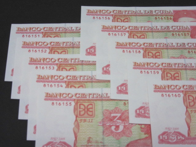 キューバ 3 Pesos札 コレクション向きのピン札 10枚連番セット 甘い未使用 2004年 チェ・ゲバラ #FA-16 854971～854980_参考画像