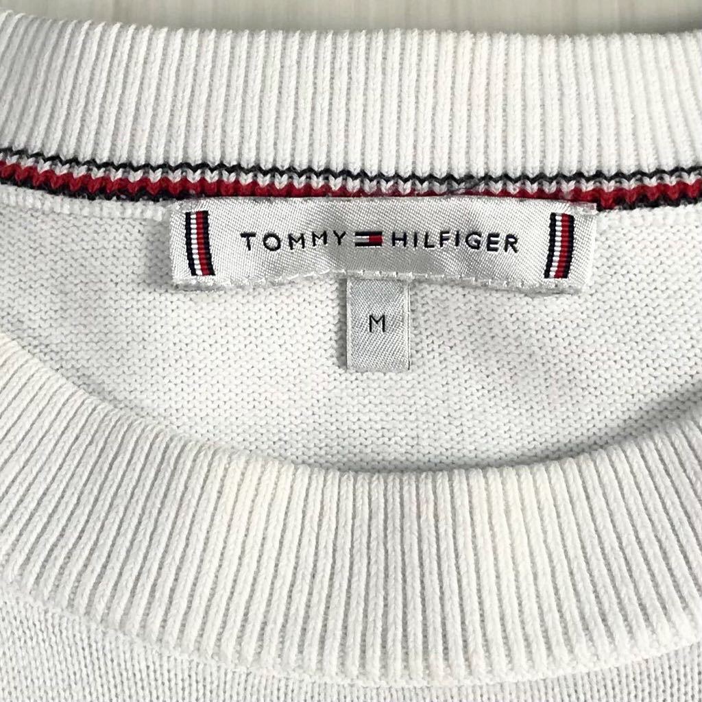 TOMMY HILFIGER トミー ヒルフィガー コットンニット ケーブルニットデザイン セーター M ホワイト×レッド×ネイビー 刺繍ロゴ_画像9
