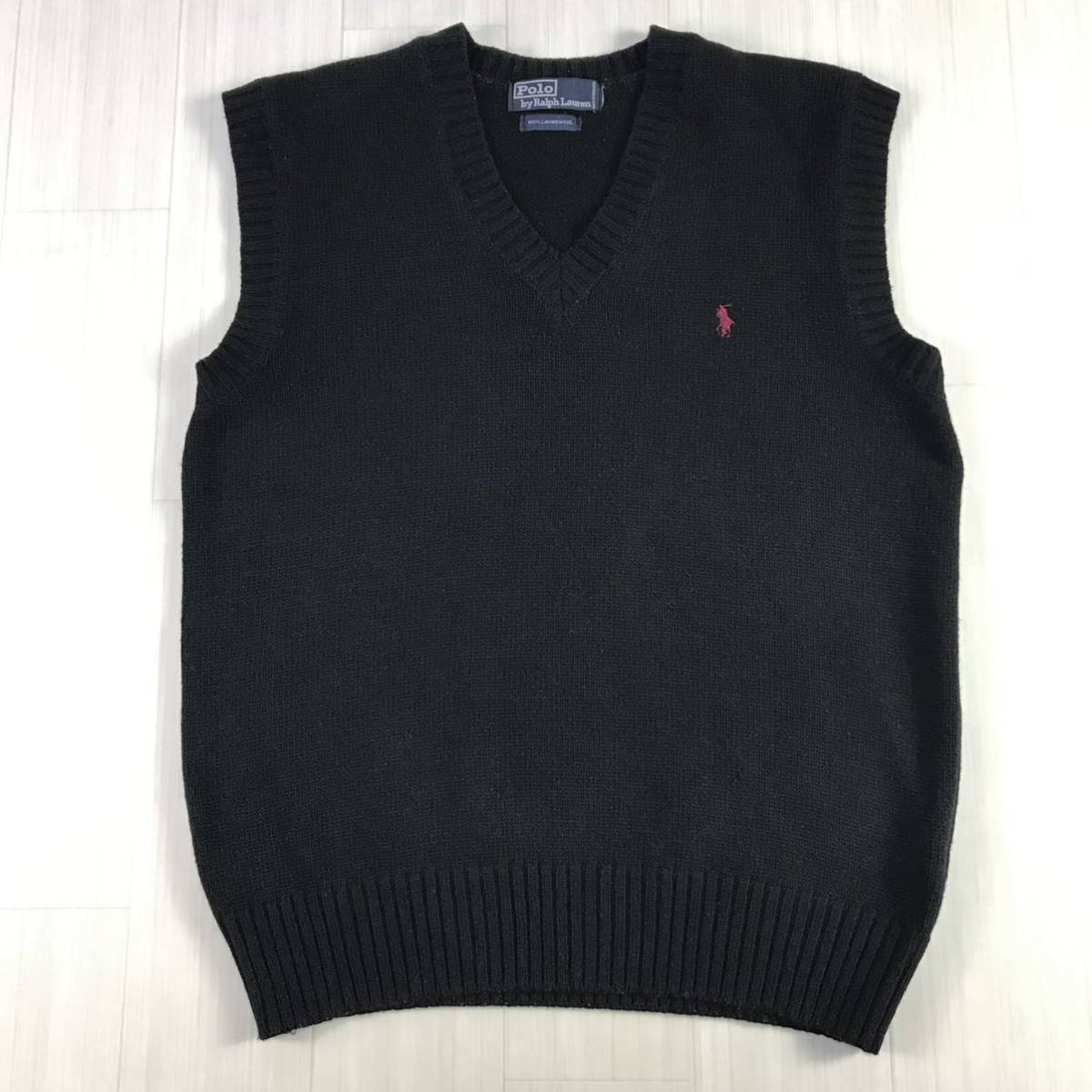 POLO BY RALPH LAUREN ウールベスト ウールニット セーターベスト ブラック レッドポニー_画像2