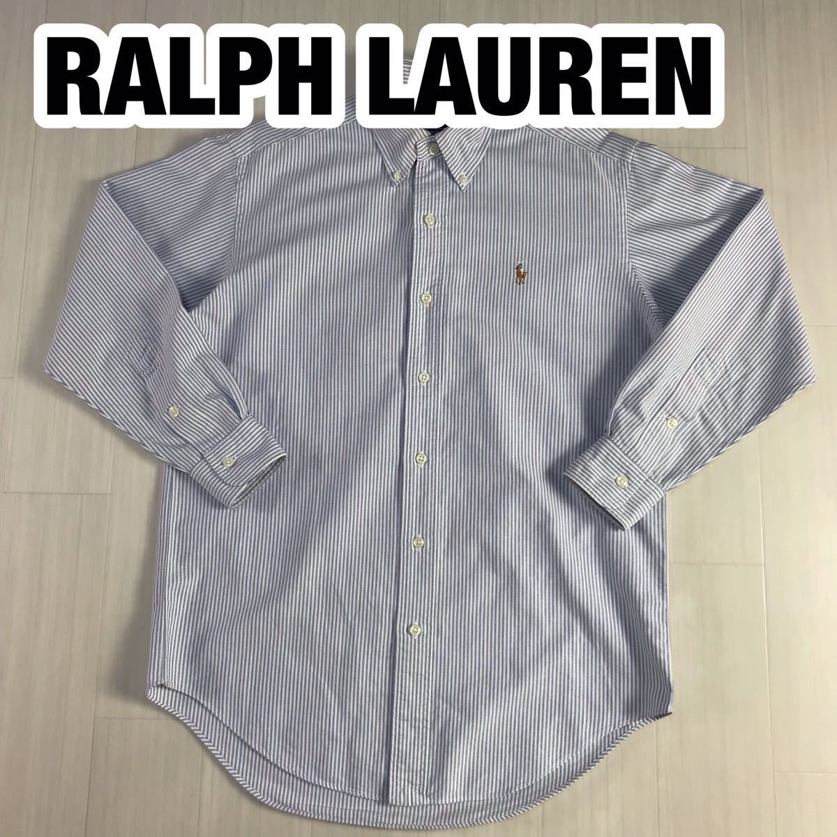 RALPH LAUREN ラルフローレン 長袖シャツ 37-80 ブルー ホワイト ストライプ_画像1