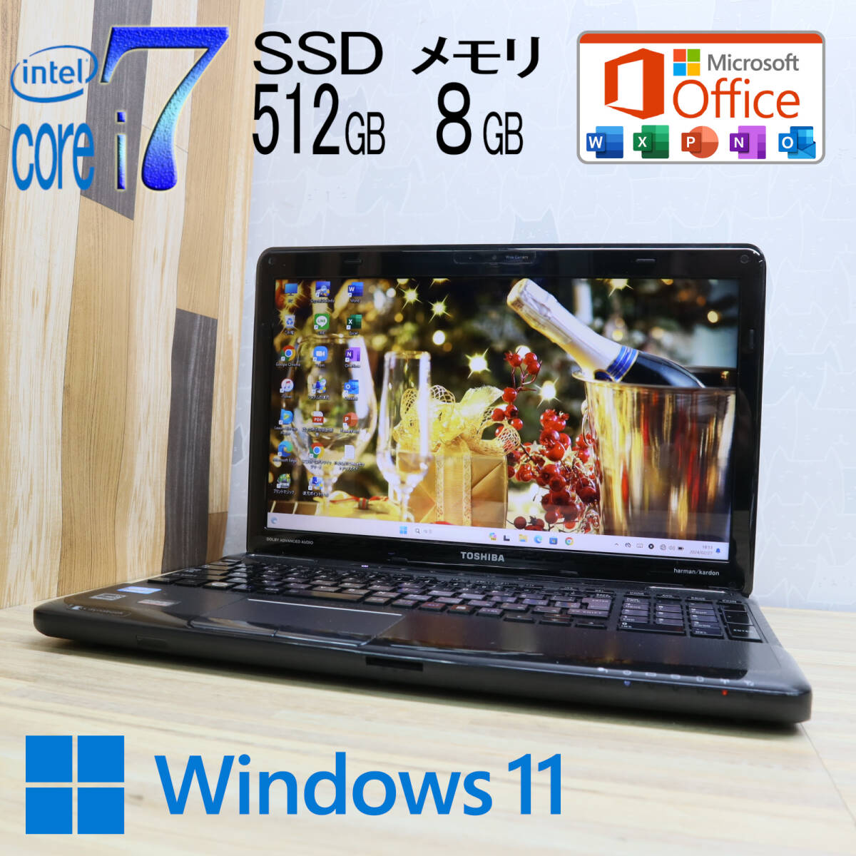 ★超美品 最上級4コアi7！新品SSD512GB メモリ8GB★T551 Core i7-2630QM Webカメラ Win11 MS Office2019 Home&Business ノートPC★P67920_画像1