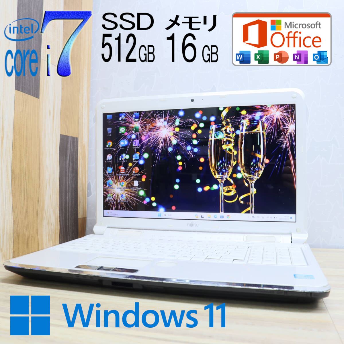 ★中古PC 最上級4コアi7！新品SSD512GB メモリ16GB★A77C Core i7-2630QM Webカメラ Win11 MS Office2019 Home&Business ノートPC★P67949_画像1