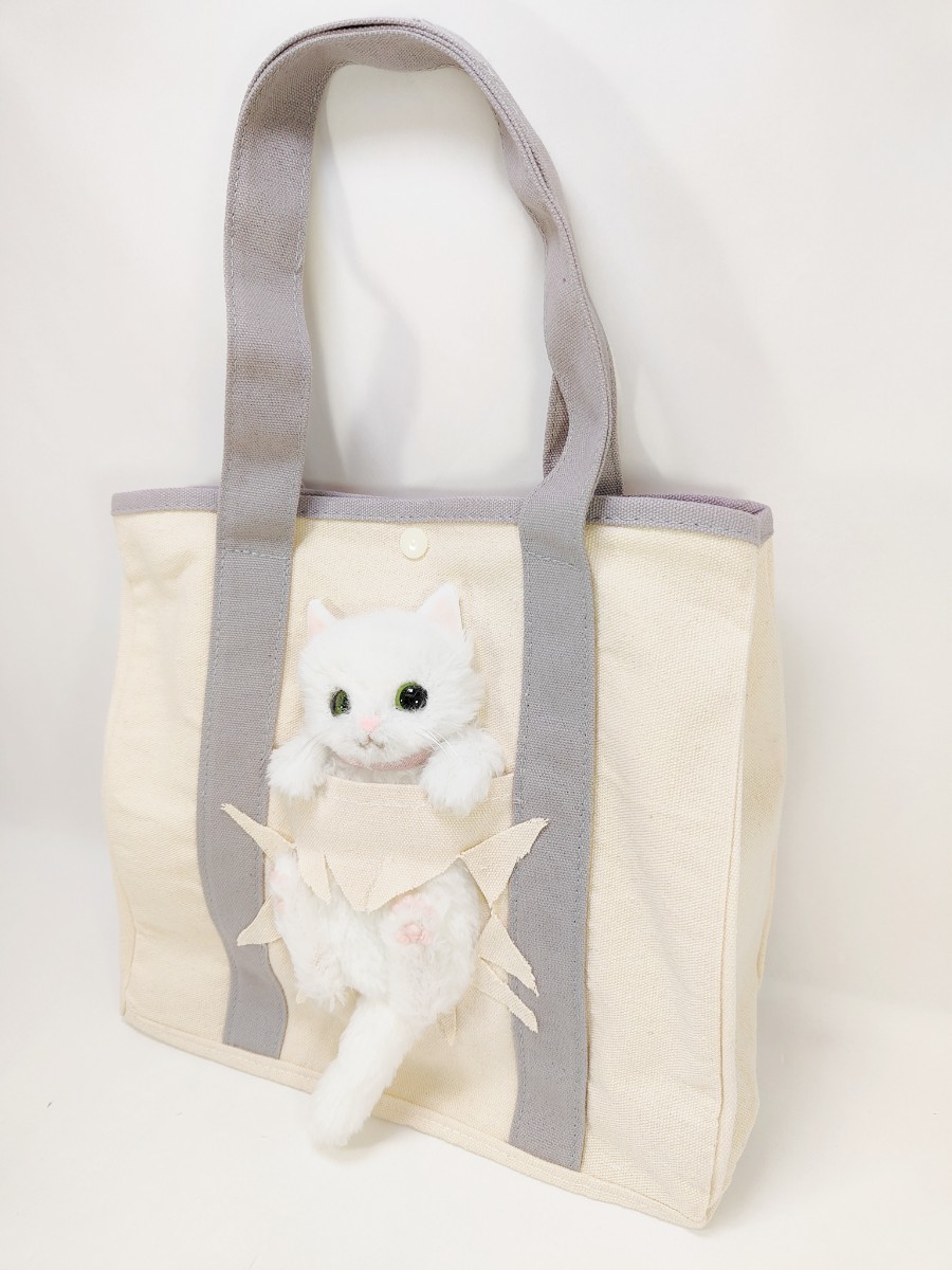-nyamu-　白猫のおてんばトートバッグ　トートバッグ　かばん　ハンドメイド　猫_画像4