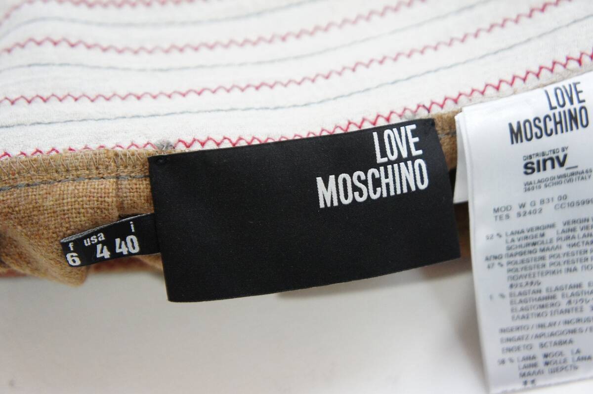 美品 Love Moschino ラブモスキーノ ウール スカート パンツ イタリア製 茶 サイズ40 本物 223O_画像5