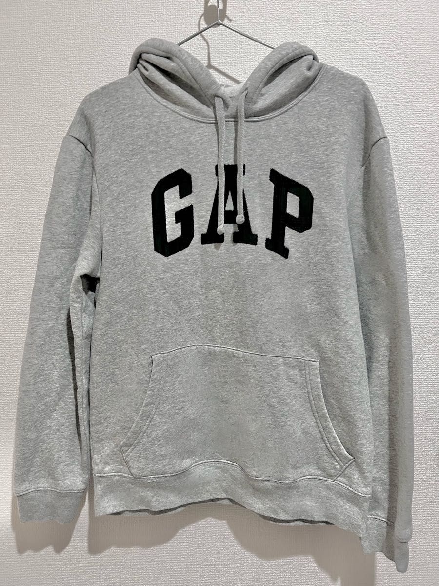 GAP GAPチェックロゴプルオーバーパーカー メンズS Gグレー スウェット