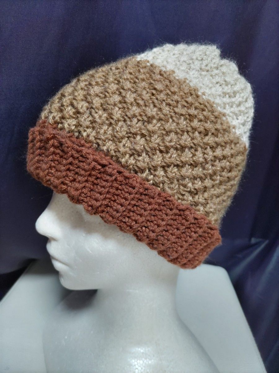 3色ニット帽 手編み　男女兼用フリーサイズ