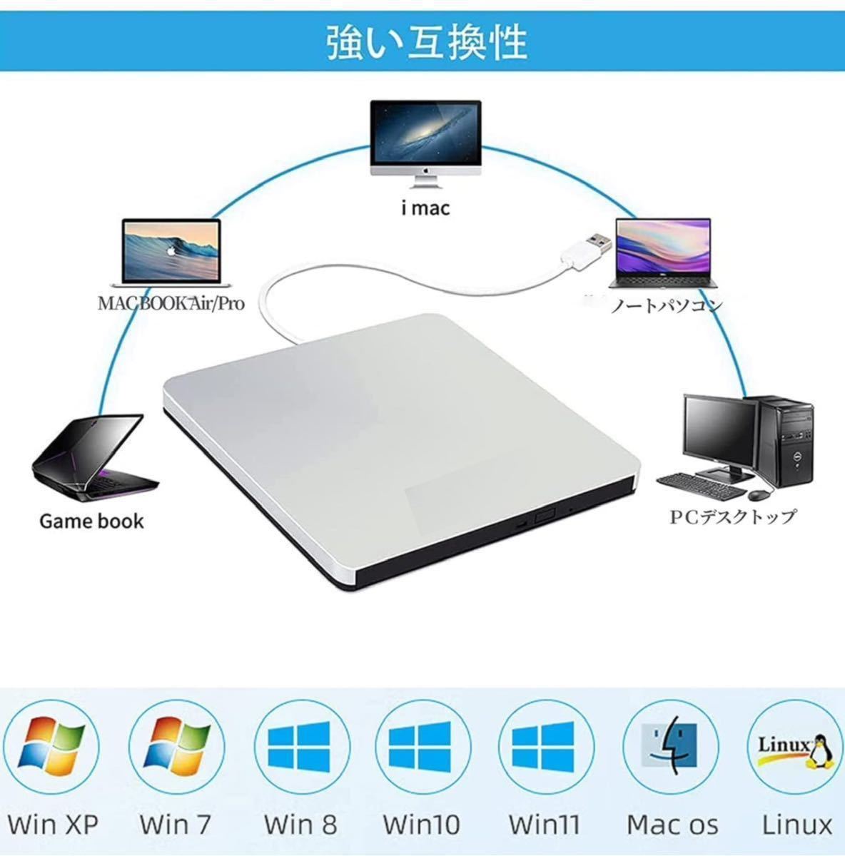 外付けCD/DVDドライブUSB3.0 ポータブルDVDプレーヤ＋type c付き　CD&DVDプレイヤー　_画像3