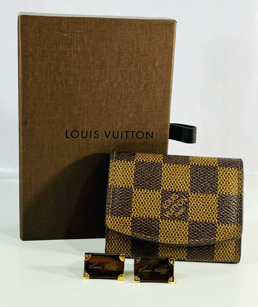 ◇1円 ★ケース美品 LOUIS VUITTON ルイヴィトン ダミエケース カフスボタン 箱付 ヴィトンメンズ小物 GL0132 ブラウン系 _画像2