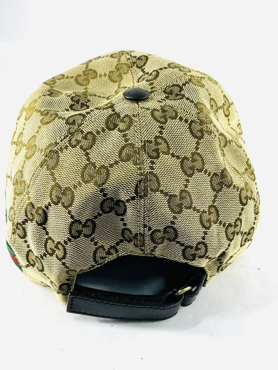 ◇1円 ★ GUCCI グッチ シェリーライン GG柄ベースボールキャップ帽子 ベージュ GGキャンバス M58cm 販売レシート付_画像4