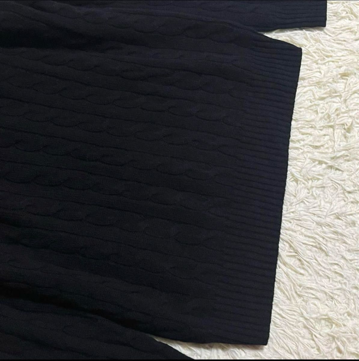 POLO RALPH LAUREN ポロラルフローレン　ケーブルニット　ウールカシミヤ　現行タグ　刺繍ロゴ　薄手　長袖セーター　黒