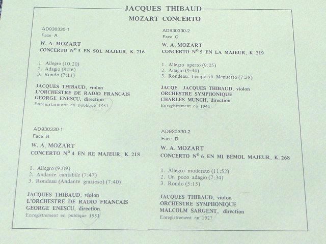ジャック・ティボー　モーツァルト : ヴァイオリン協奏曲集 2枚組_画像5