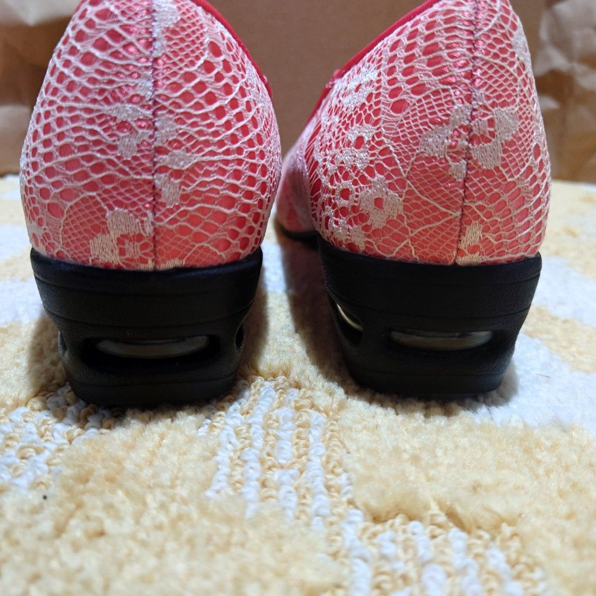 FELISSIMO エアクッション パンプス ピンク レース柄 24cm