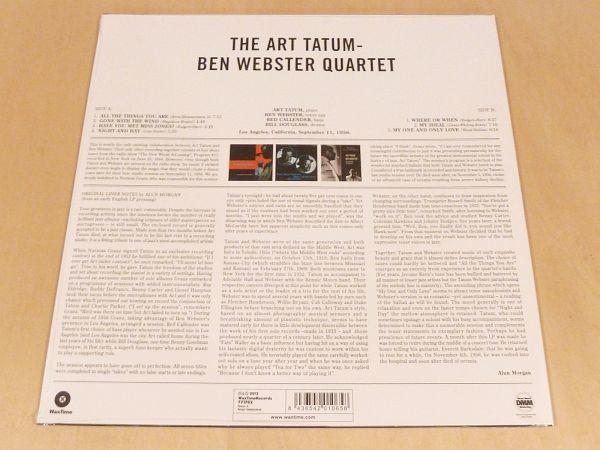 未開封 アート・テイタム&ベン・ウェブスターThe Art Tatum Ben Webster Quartet限定リマスター180g重量盤LP Red Callender Bill Douglass_画像2