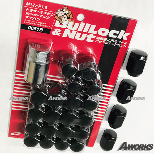 BULLLOCK ロックナットセット 6穴車 1台分★60°テーパー座 21HEX M12xP1.5 ブラック/社外ホイール ハイエース 0651B-6Hの画像2