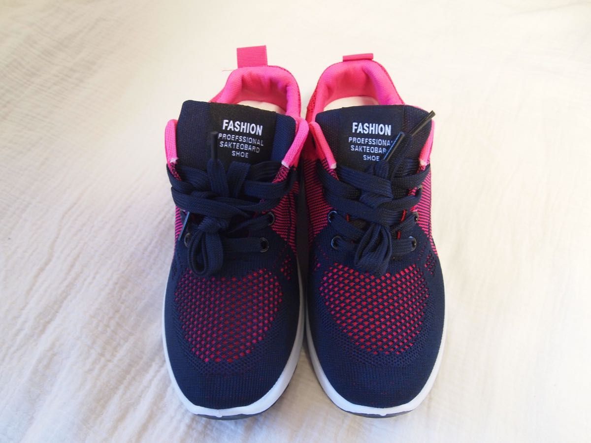 スニーカー メッシュ ランニングシューズ 運動靴 靴 ウォーキングシューズ ネイビー ピンク 軽量 4㎝ 厚底