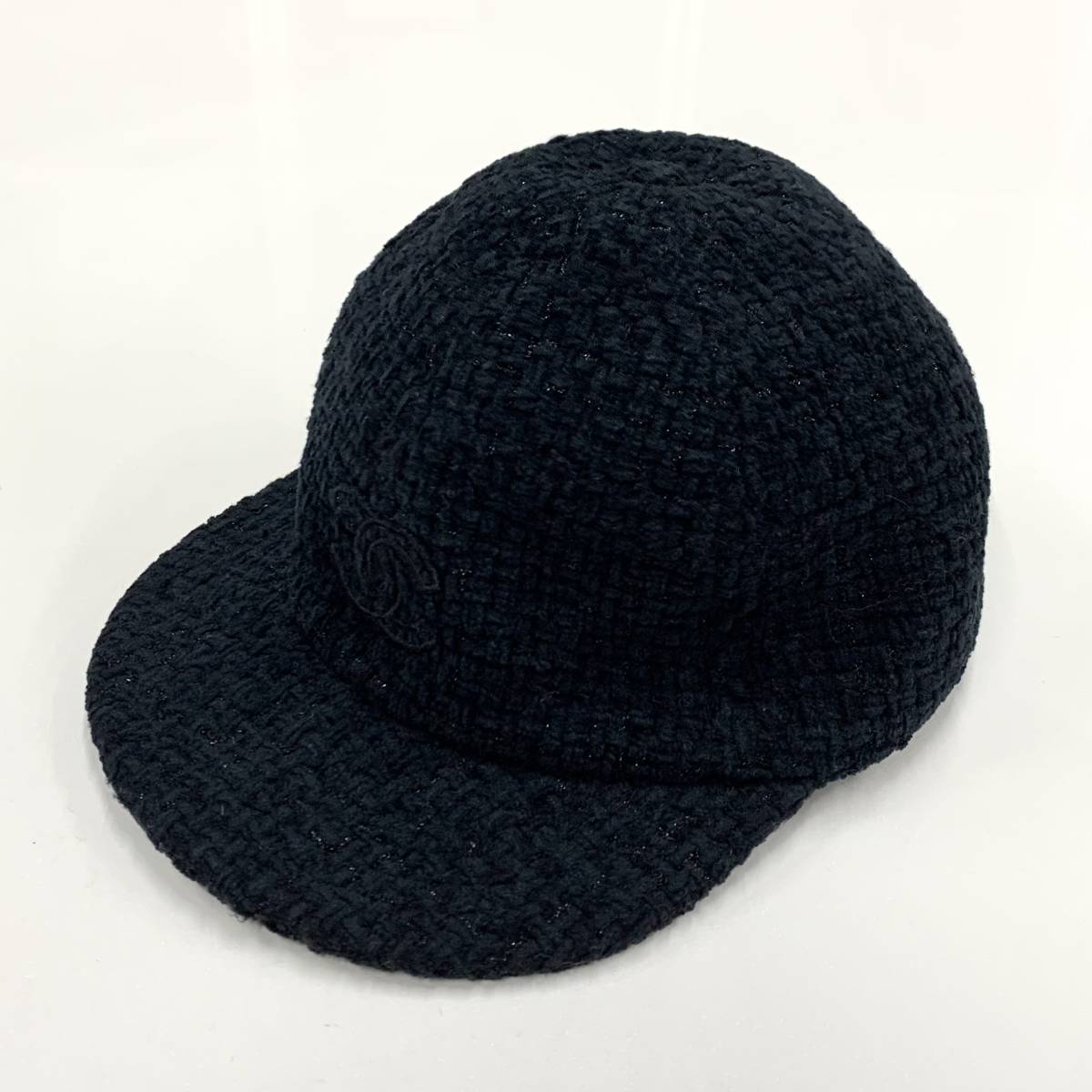 8995 シャネル ココマーク 帽子 キャップ ツイード ブラック