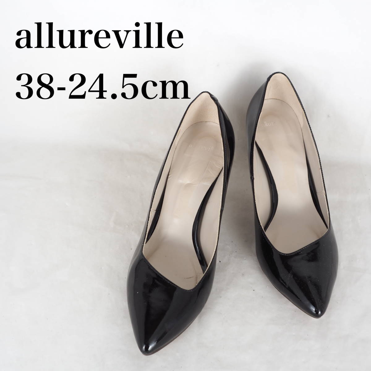 MK4484*allureville*アルアバイル*レディースパンプス*38-24.5cm*エナメル黒_画像1