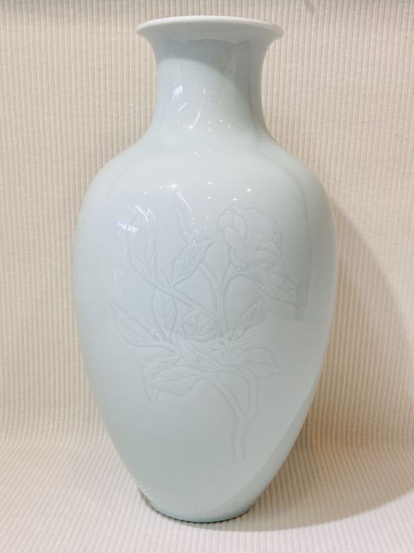 kmf02▽骨董 陶器 花瓶 花器 花入れ 哲山 工芸品 インテリア 壷 花柄