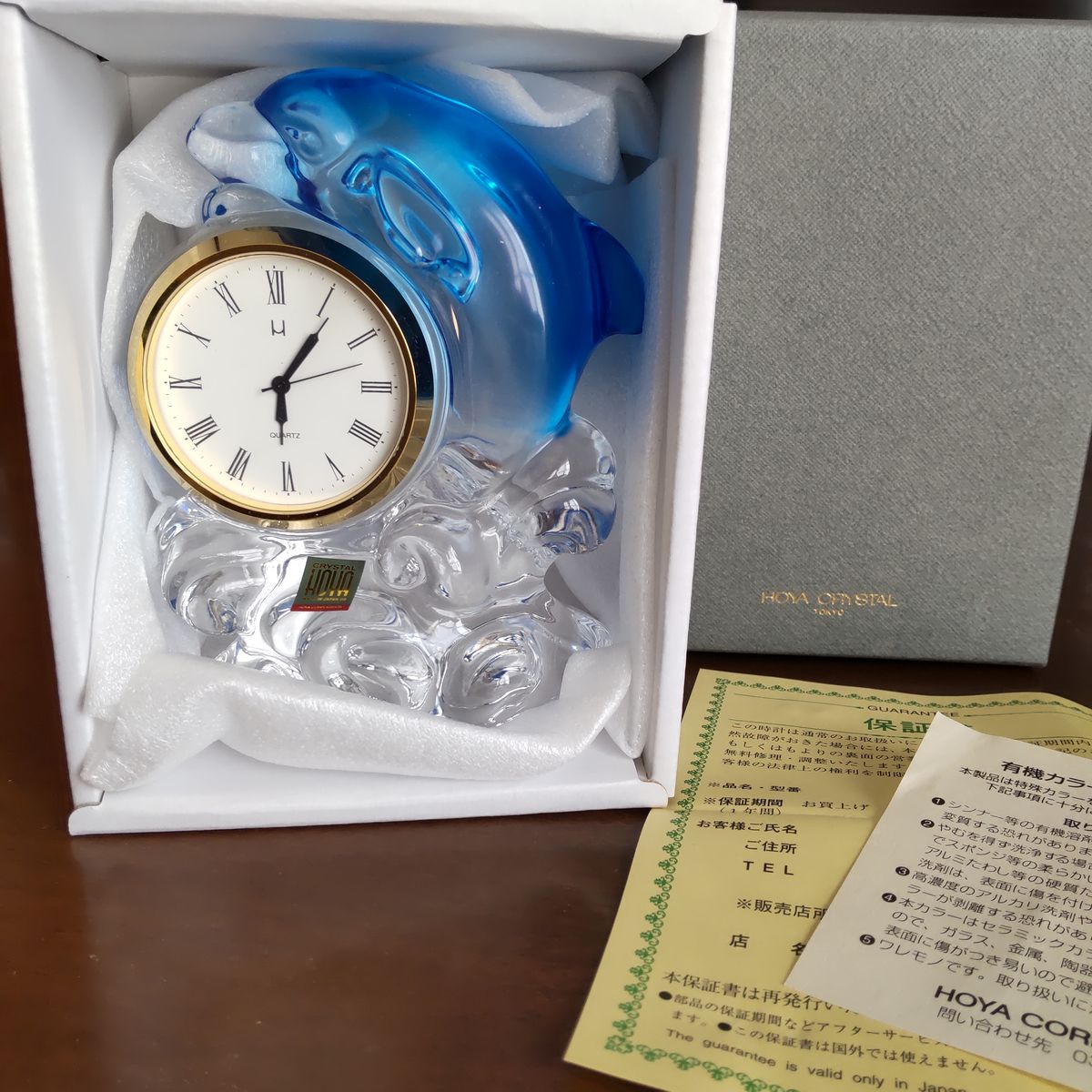 未使用 HOYA CRYSTAL Quartz クリスタル時計 Dolphin イルカ 未使用 HOYA CRYSTAL Quartz クリスタル時計 Dolphin イルカ