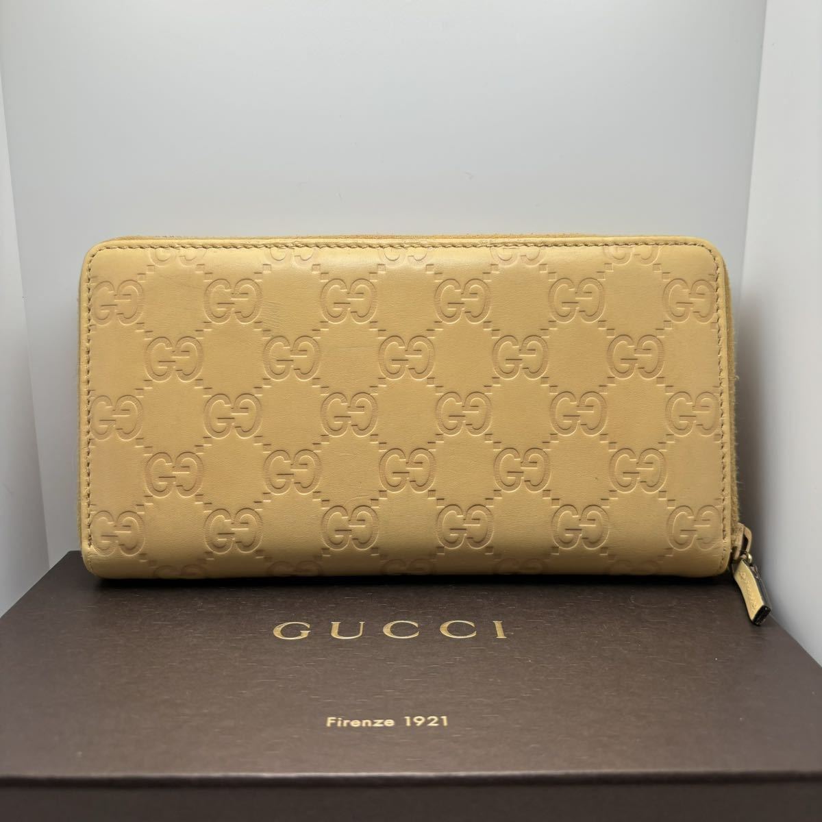 【付属品付き☆美品】グッチ GUCCI ラウンドファスナー 長財布 シマレザー 本革 GG柄 イエロー 黄色 メンズ レディース ロングウォレット _画像3