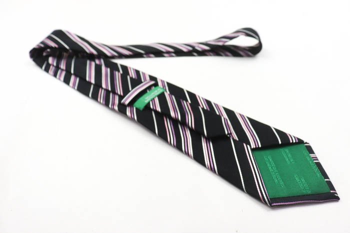  Benetton brand necktie silk stripe pattern men's black BENETTON