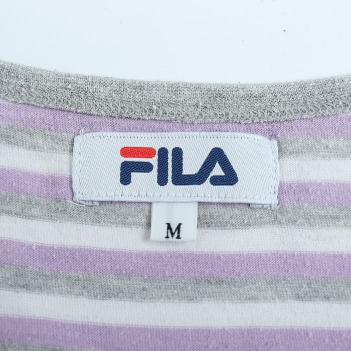 フィラ 半袖Tシャツ ボーダー柄 スポーツウエア レディース Mサイズ グレー×パープル FILA_画像3