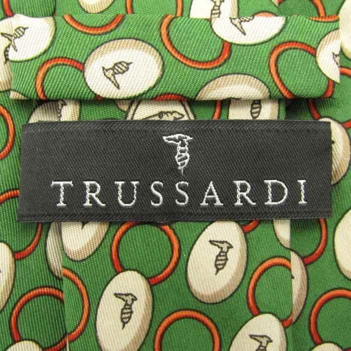 トラサルディ ブランド ネクタイ ロゴ ドット パネル柄 シルク イタリア製 メンズ グリーン TRUSSARDI_画像4