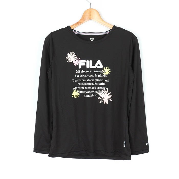 フィラ 長袖Tシャツ グラフィックT 花柄 スポーツウエア レディース Lサイズ ブラック FILA_画像1